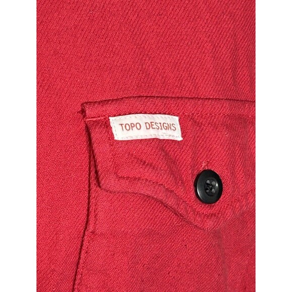Topo Designs Solid Red Button Down Flannel Shirt Women Large Western Long Sleeve - Picture 3 of 13